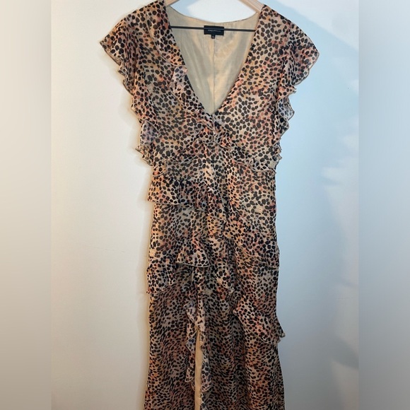 Majorelle||jasmina midi dress in spotted multi. All over leopard print.Ruffle Sm - Picture 3 of 7